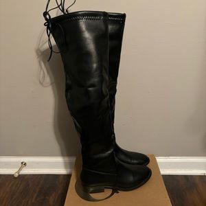 Charlotte Russe Knee High Black Leather Boot Self Tie Back Bow Detailing Size 7